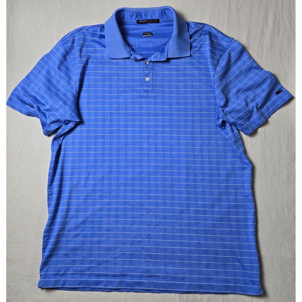 Nike Dri-FIT Tiger Woods Polo Men's XL Blue‎ Stripe Golf Shirt Snap Collar TW